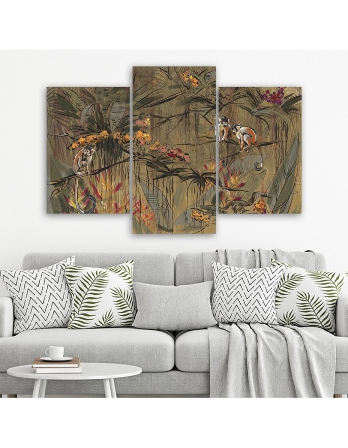 Modern wall art painting 3 piece - Monkeys in the jungle | FEEBY