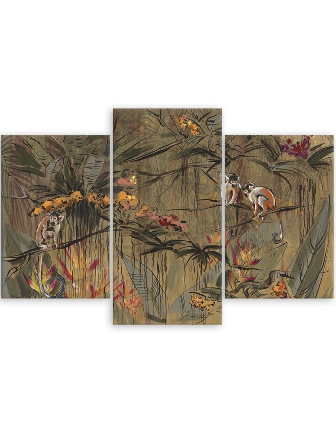 Modern wall art painting 3 piece - Monkeys in the jungle | FEEBY