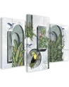 Canvas print for living room - Shapes in the wall with plants and birds toucan hummingbird | FEEBY
