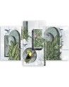 Canvas print for living room - Shapes in the wall with plants and birds toucan hummingbird | FEEBY