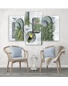 Canvas print for living room - Shapes in the wall with plants and birds toucan hummingbird | FEEBY