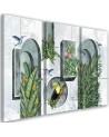Canvas print for living room - Shapes in the wall with plants and birds toucan hummingbird | FEEBY