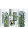 Canvas print for living room - Shapes in the wall with plants and birds toucan hummingbird | FEEBY