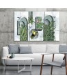 Canvas print for living room - Shapes in the wall with plants and birds toucan hummingbird | FEEBY