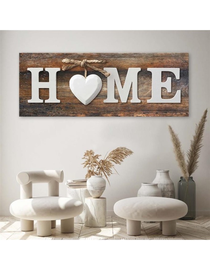 Home inscription on a background of vintage style boards - Decorative Canvas prints | FEEBY