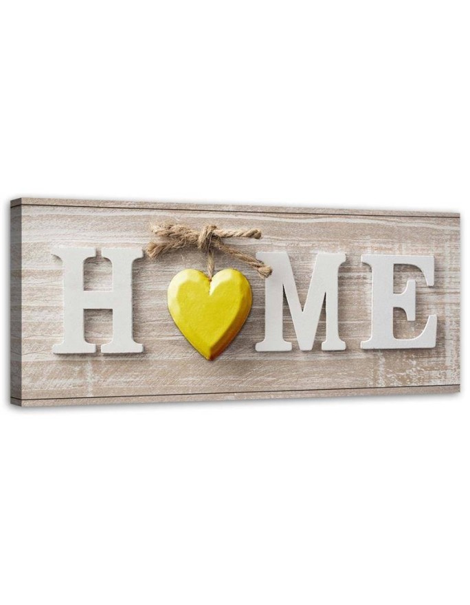 Home inscription with a yellow heart - Decorative wall art painting | FEEBY