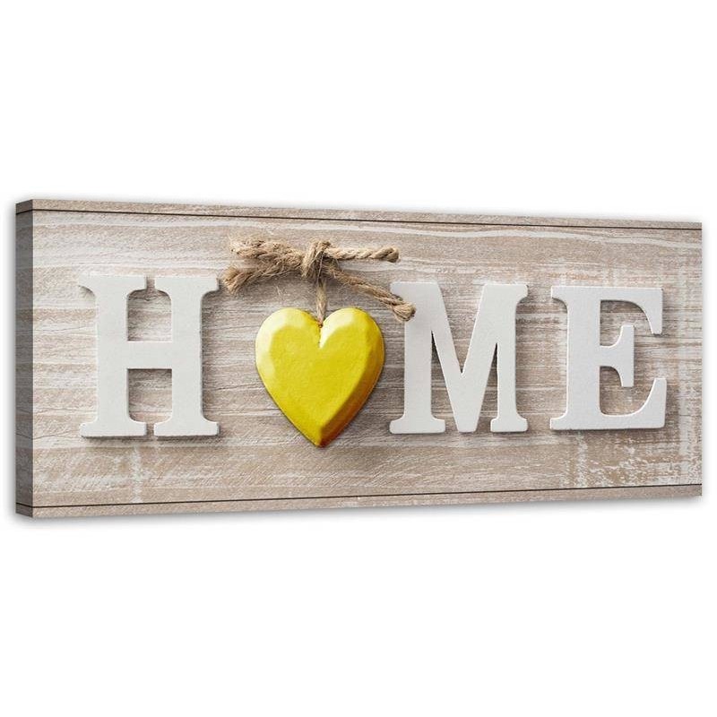 Home inscription with a yellow heart - Decorative wall art painting | FEEBY