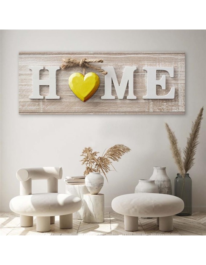 Home inscription with a yellow heart - Decorative wall art painting | FEEBY