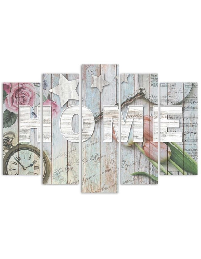 Canvas print Home inscription grey wood and flowers - Decorative Canvas print | FEEBY