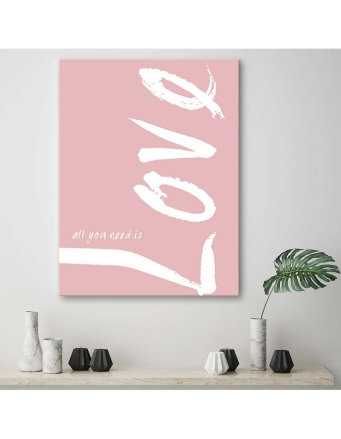 Pink love lettering - Bedroom canvas pictures with quote | FEEBY