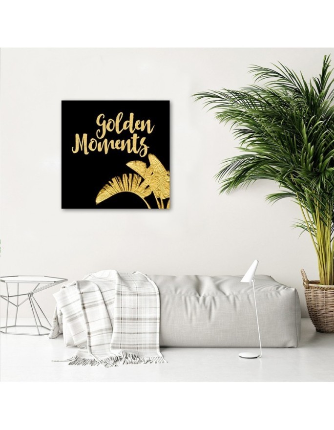 Golden leaves and inscription - Modern wall art painting | FEEBY