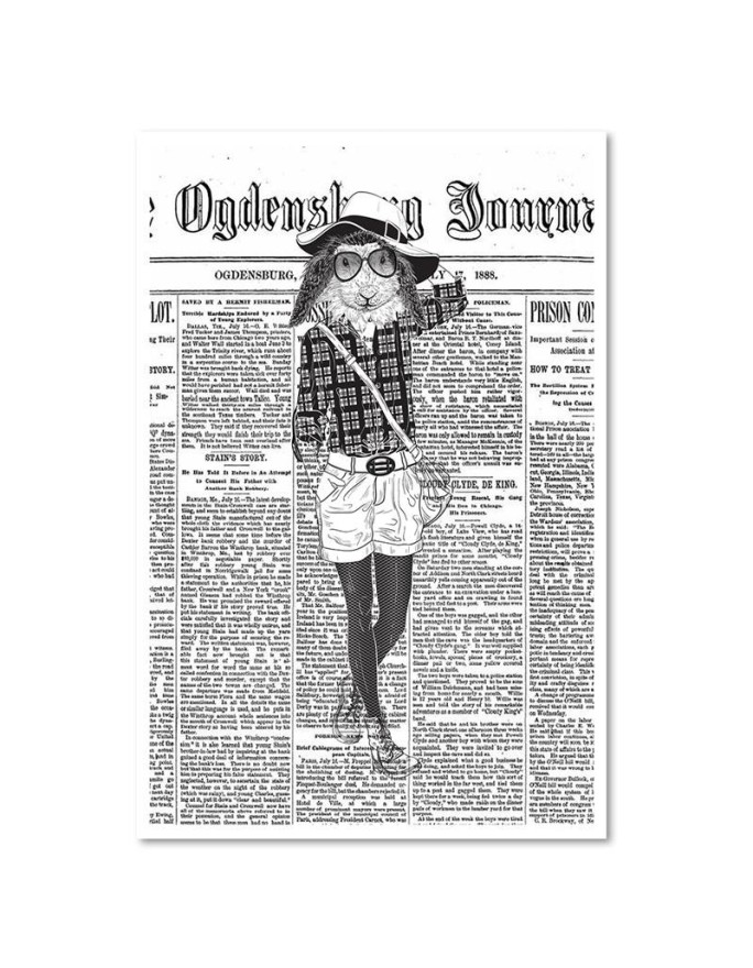 Wall art painting for teen room Fashionable rabbit newspaper article | FEEBY