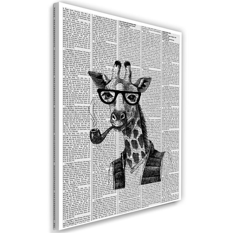 Wall art painting for living room Giraffe with pipe newspaper article | FEEBY