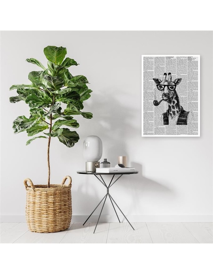 Wall art painting for living room Giraffe with pipe newspaper article | FEEBY
