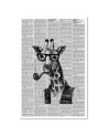 Wall art painting for living room Giraffe with pipe newspaper article | FEEBY