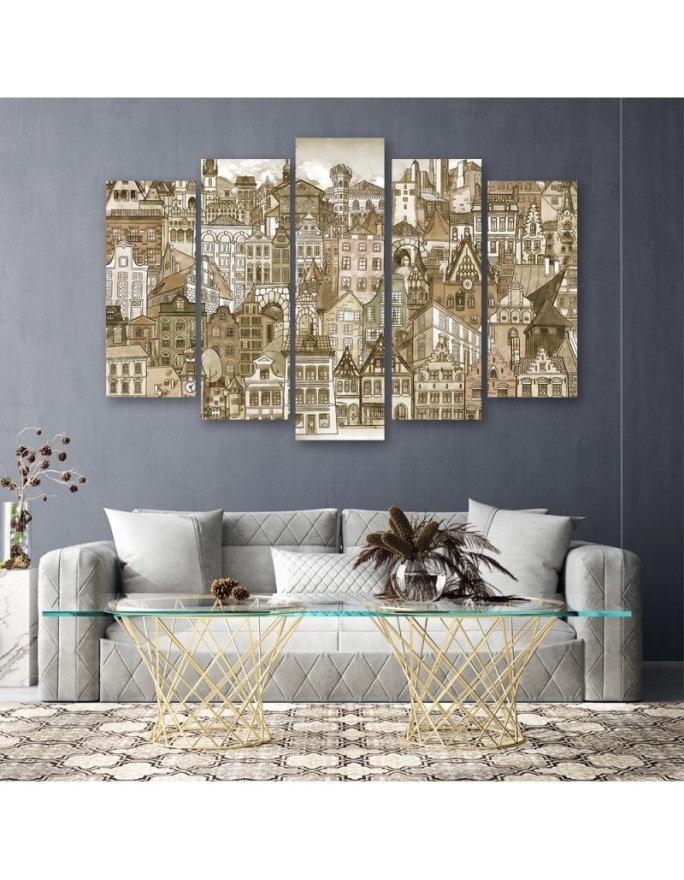 Living room wall art decoration Brown city | FEEBY