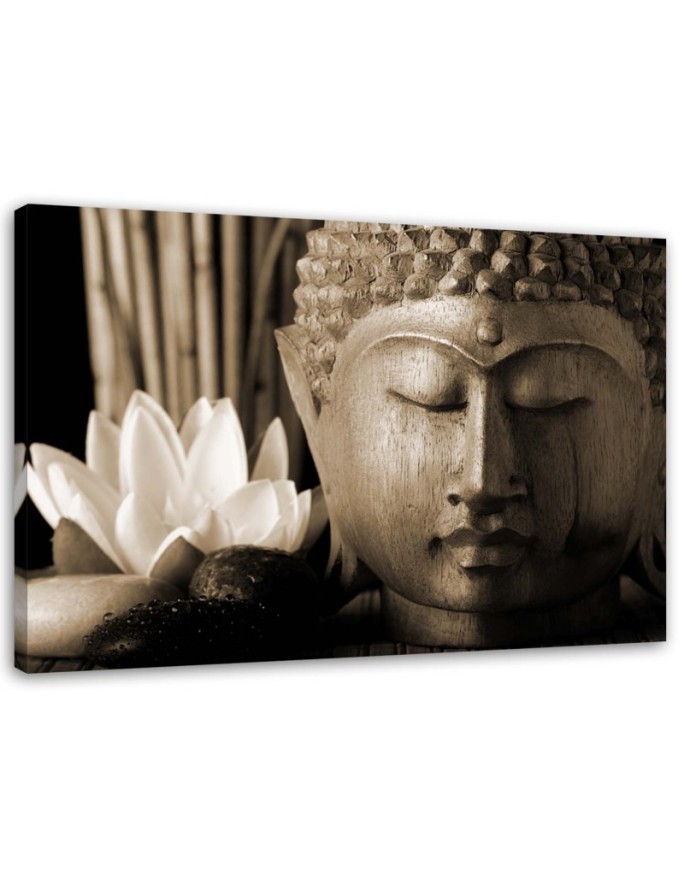 Buddha head with lily - Living room Canvas painting | FEEBY
