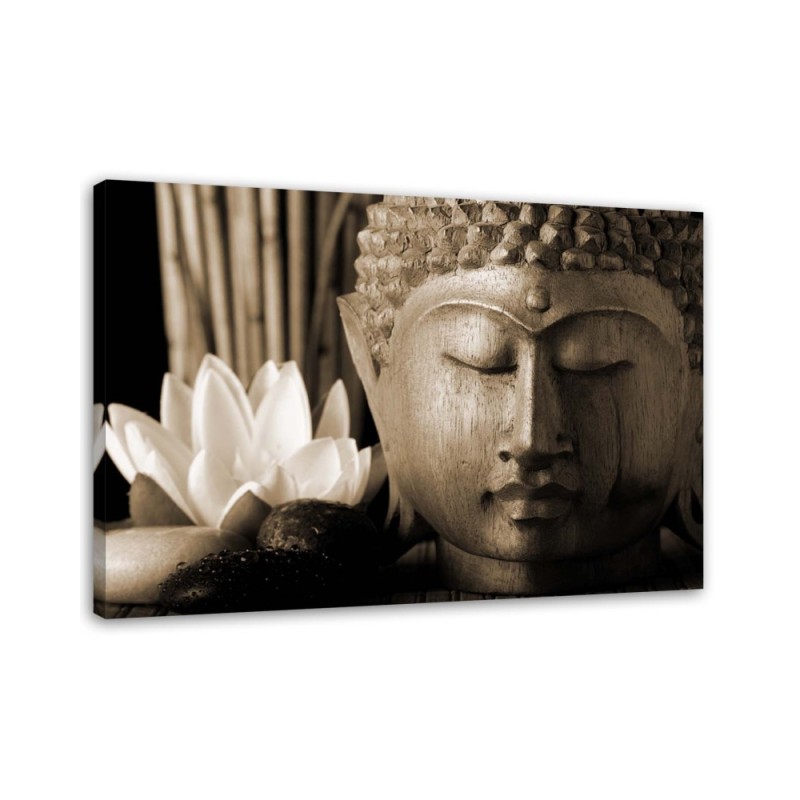 Buddha head with lily - Living room Canvas painting | FEEBY