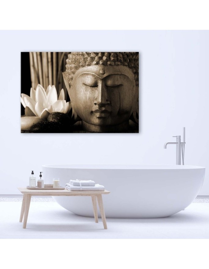 Buddha head with lily - Living room Canvas painting | FEEBY