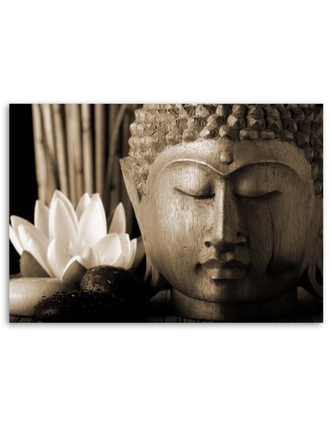 Buddha head with lily - Living room Canvas painting | FEEBY
