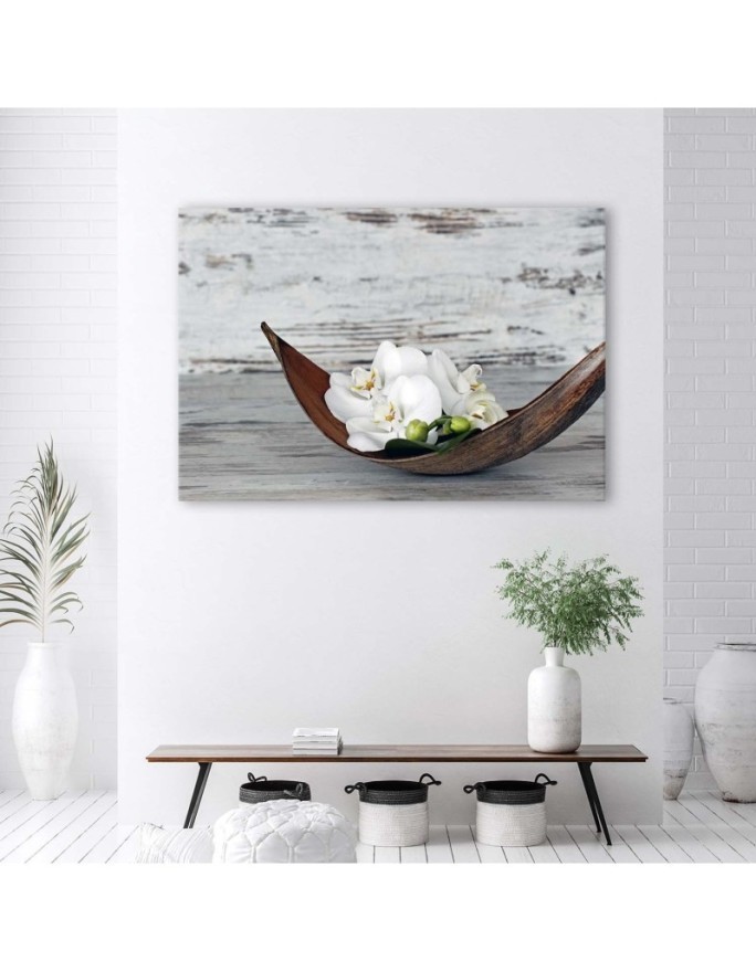 White vintage orchid flowers - Modern wall Canvas painting | FEEBY