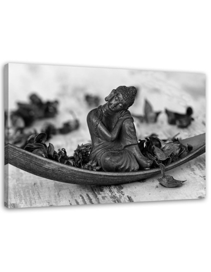 Canvas prints for bathroom Buddha and petals black and white | FEEBY