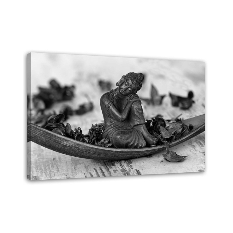 Canvas prints for bathroom Buddha and petals black and white | FEEBY