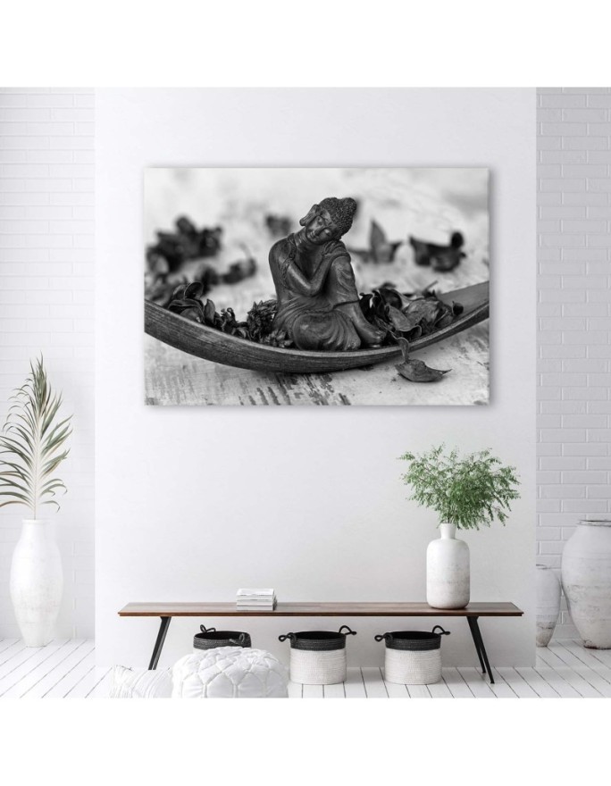 Canvas prints for bathroom Buddha and petals black and white | FEEBY