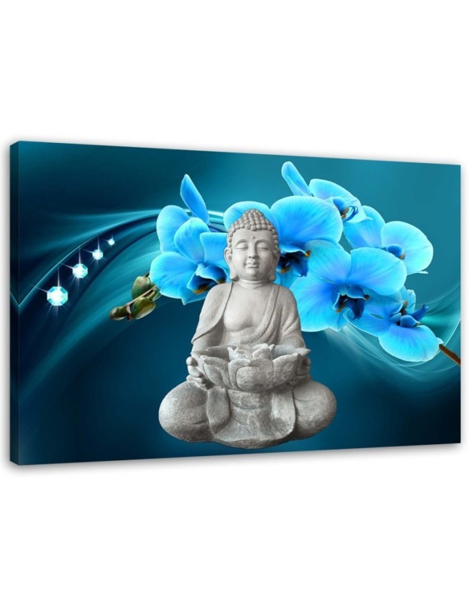 Modern Canvas painting for bathroom Buddha with blue orchid | FEEBY