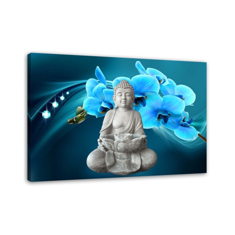 Modern Canvas painting for bathroom Buddha with blue orchid | FEEBY