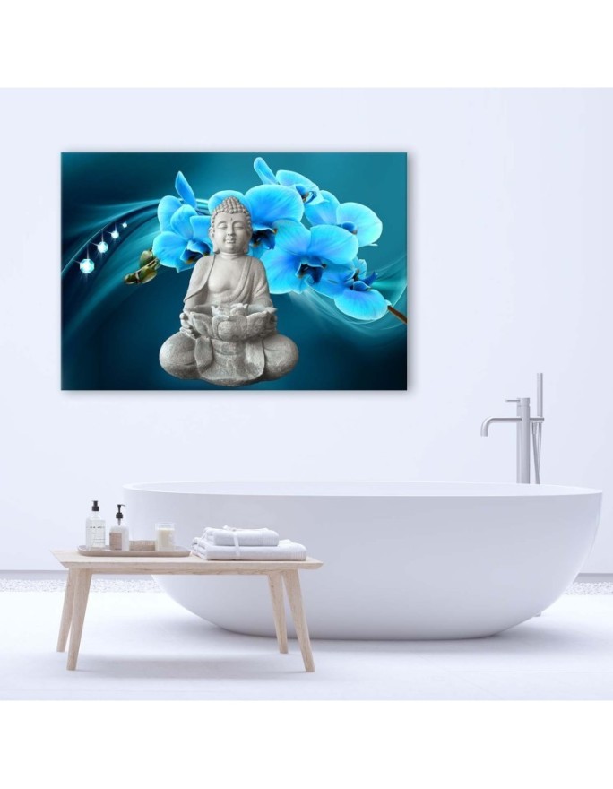 Modern Canvas painting for bathroom Buddha with blue orchid | FEEBY