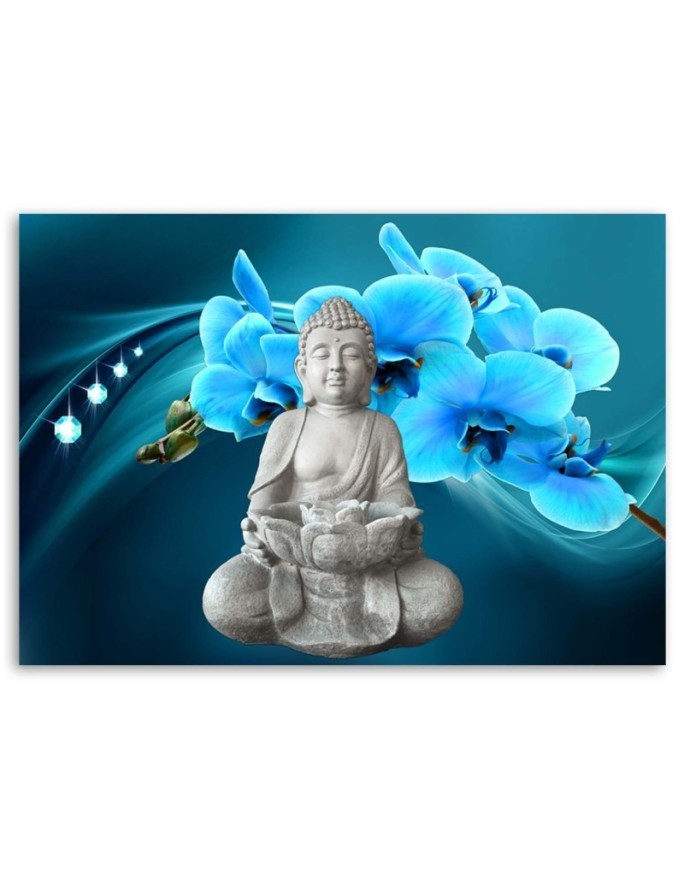 Modern Canvas painting for bathroom Buddha with blue orchid | FEEBY