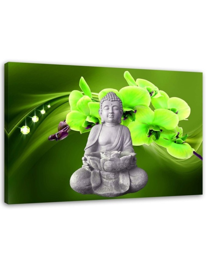 Modern Canvas painting for bathroom Buddha with green orchid | FEEBY