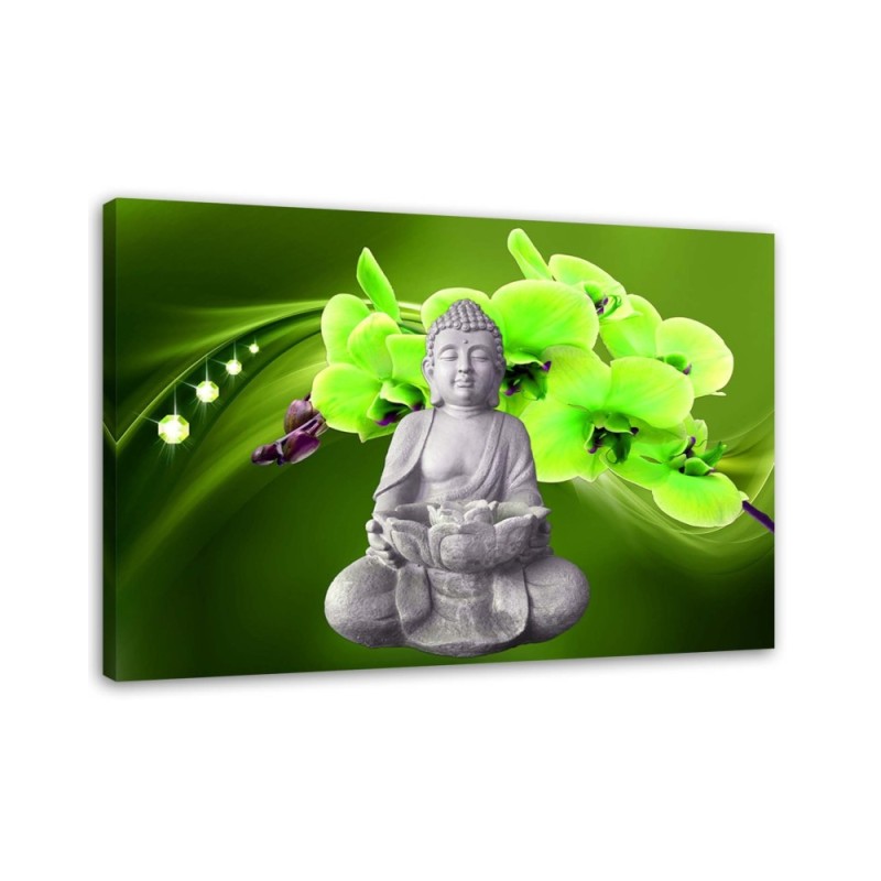 Modern Canvas painting for bathroom Buddha with green orchid | FEEBY