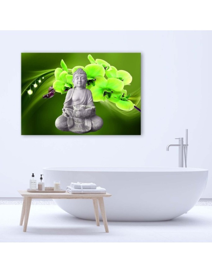 Modern Canvas painting for bathroom Buddha with green orchid | FEEBY