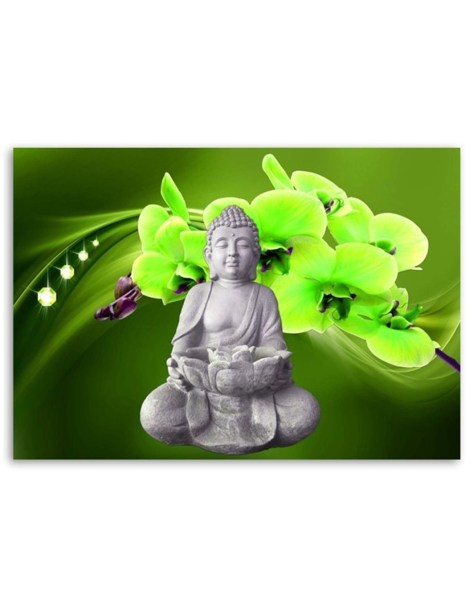 Modern Canvas painting for bathroom Buddha with green orchid | FEEBY