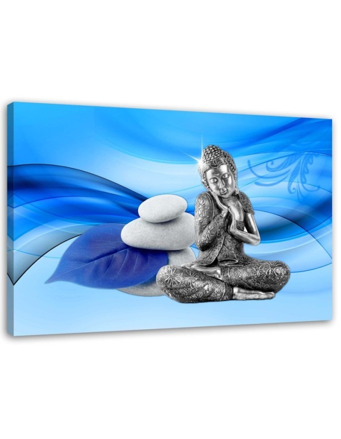 Modern Casnvas painting for bathroom Buddha figurine on blue background | FEEBY