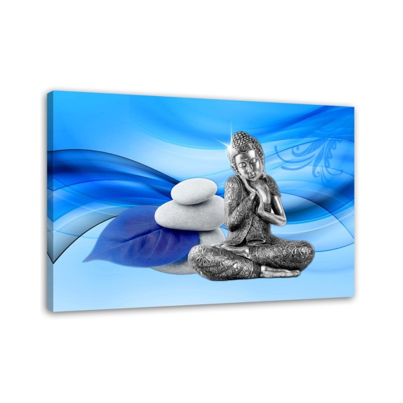 Modern Casnvas painting for bathroom Buddha figurine on blue background | FEEBY