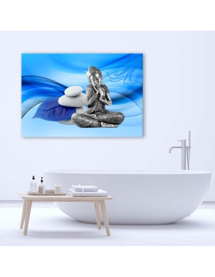 Modern Casnvas painting for bathroom Buddha figurine on blue background | FEEBY