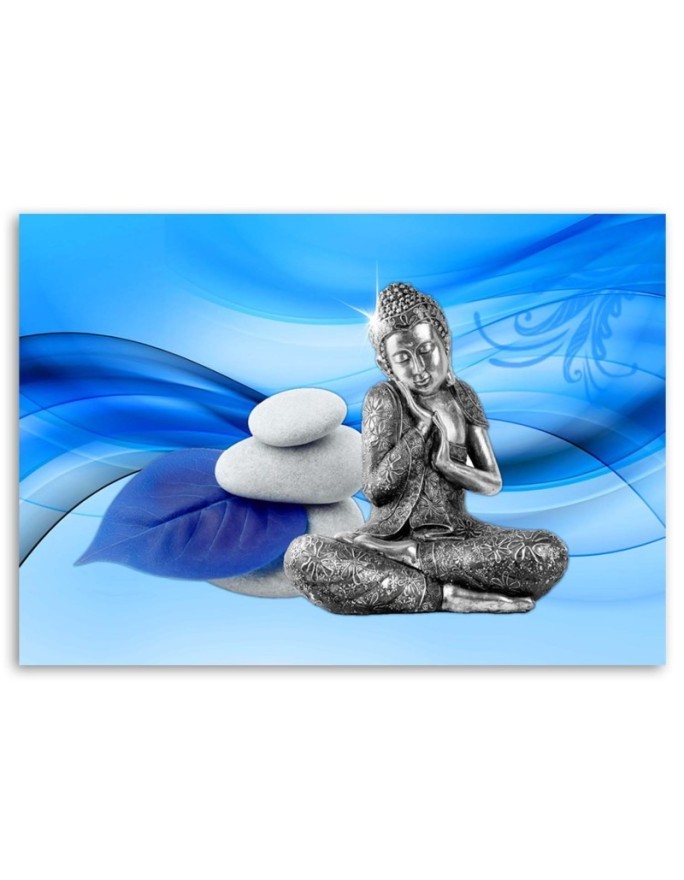 Modern Casnvas painting for bathroom Buddha figurine on blue background | FEEBY