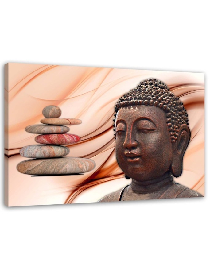 Wall art painting for bathroom Buddha head and stones pink | FEEBY