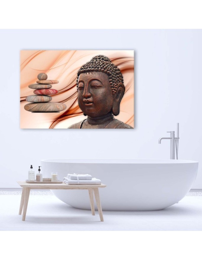 Wall art painting for bathroom Buddha head and stones pink | FEEBY