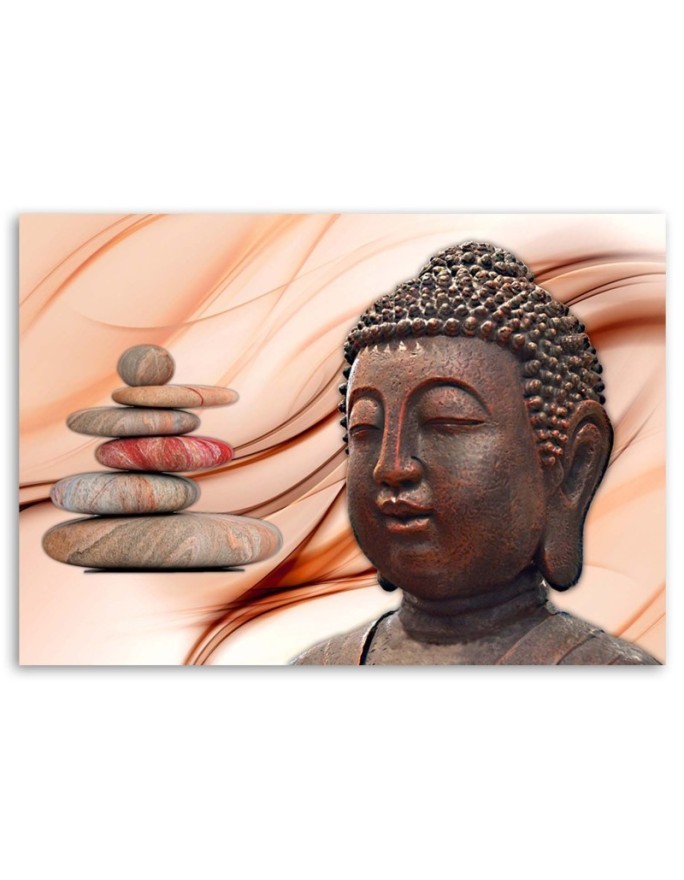 Wall art painting for bathroom Buddha head and stones pink | FEEBY