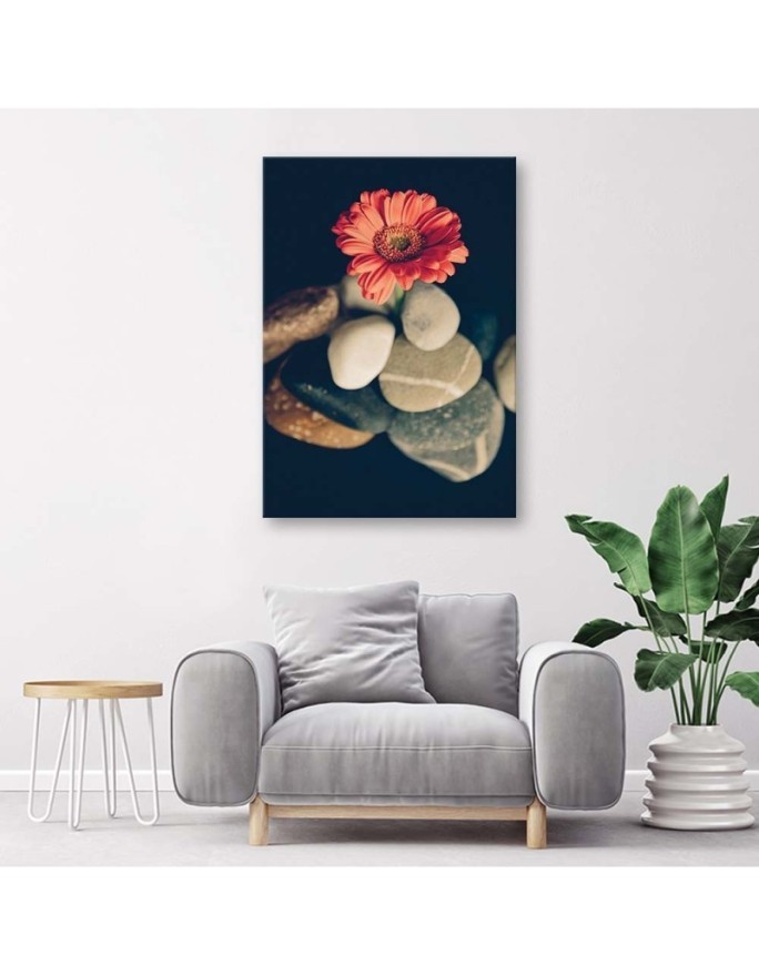 Wall art painting for bathroom Stones and red flower | FEEBY