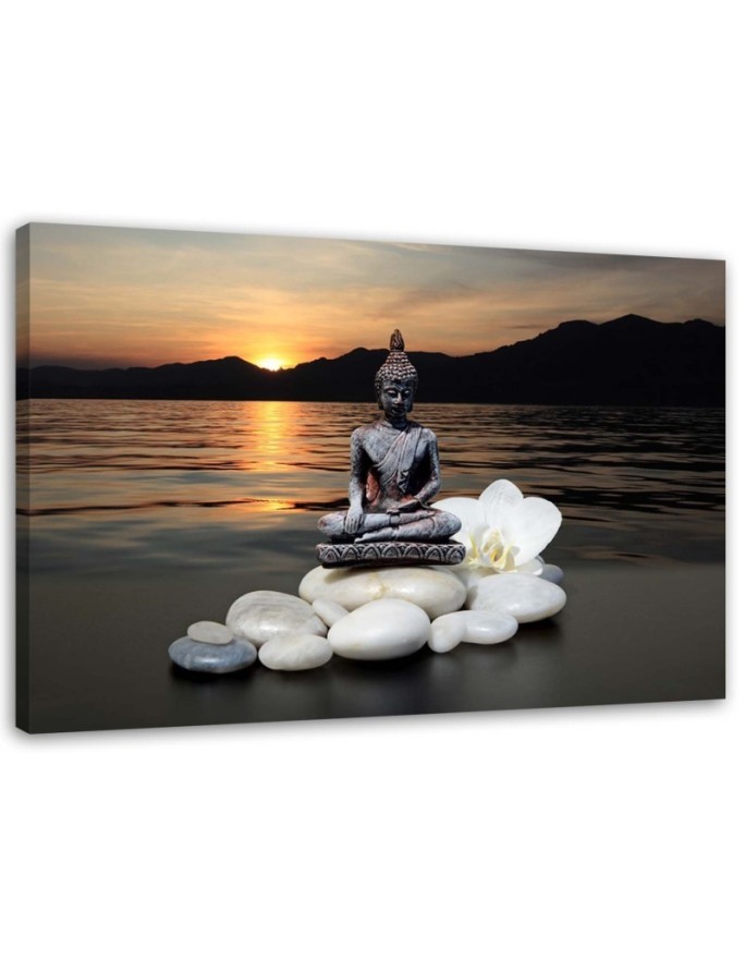 Wall art painting for bathroom Buddha against a sunset background | FEEBY