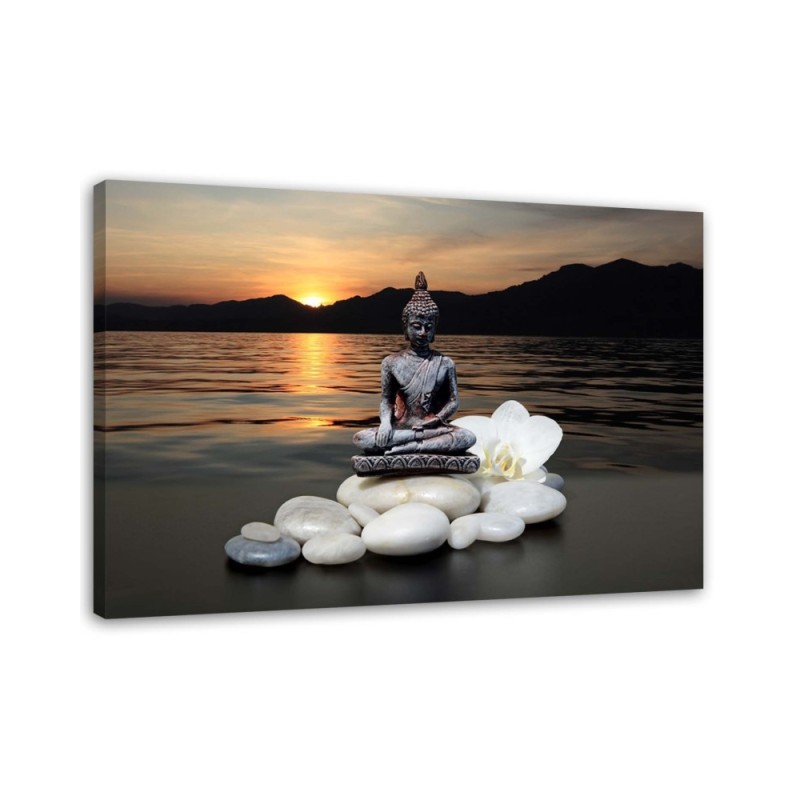 Wall art painting for bathroom Buddha against a sunset background | FEEBY