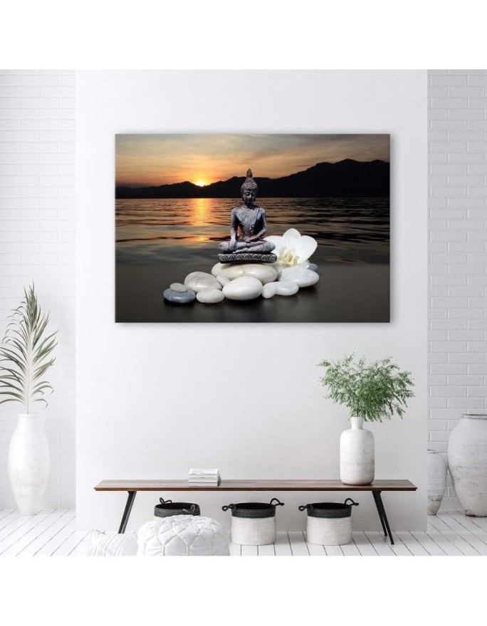 Wall art painting for bathroom Buddha against a sunset background | FEEBY