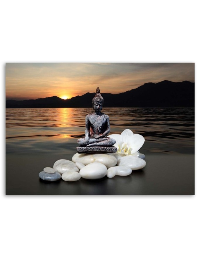 Wall art painting for bathroom Buddha against a sunset background | FEEBY