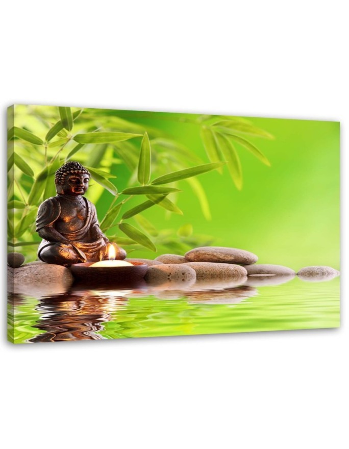 Wall Art painting for bathroom Buddha and bamboo leaves | FEEBY