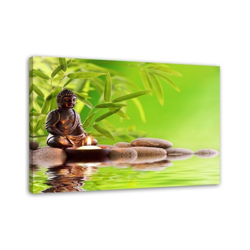 Wall Art painting for bathroom Buddha and bamboo leaves | FEEBY